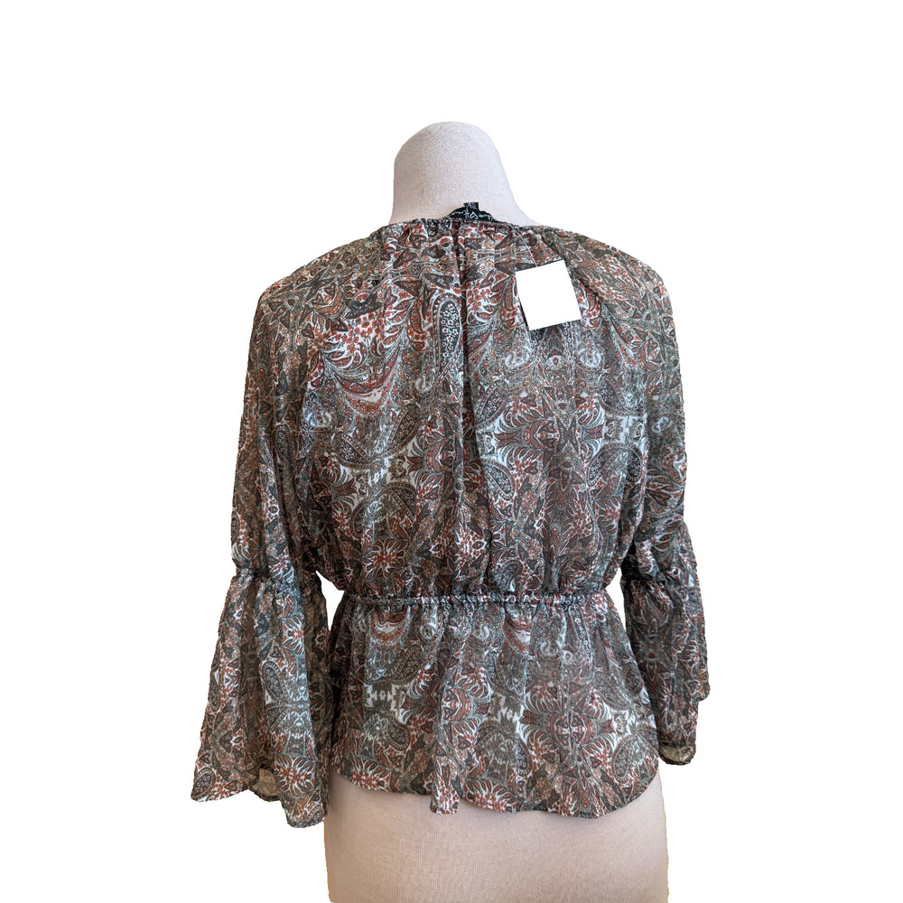 Velvet Heart Boho Paisley Peplum Blouse Long Sleeve V-Neck Top – Size XS – NWT - Picture 2 of 3